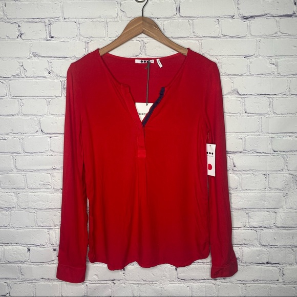 Three Dots Sonia Twill Henley Top - Picture 2 of 8